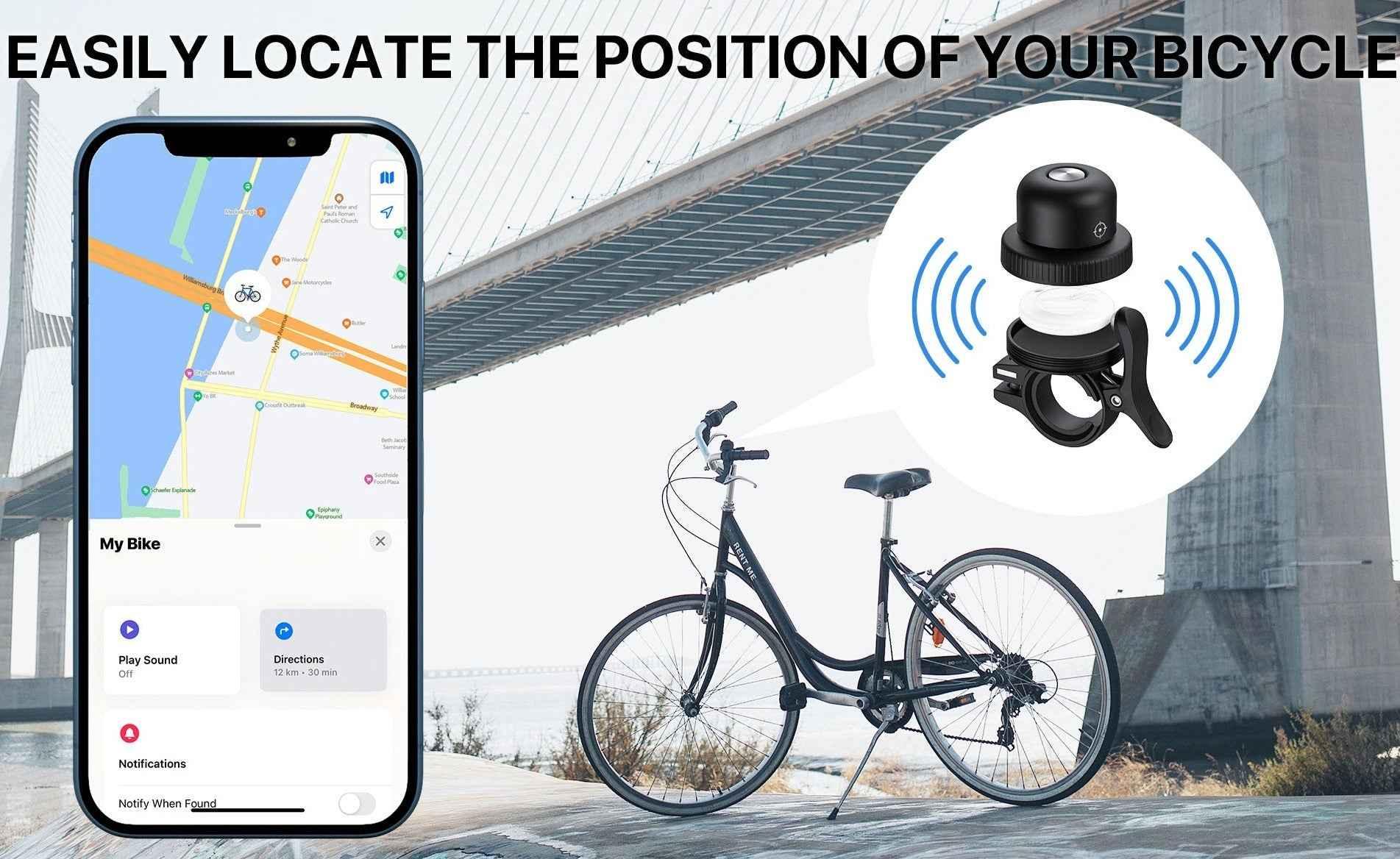 MiLi MiBell Bicycle Anti Loss Bell with Tracker - Black MiLi MiBell Bicycle Anti Loss Bell with Tracker - Black